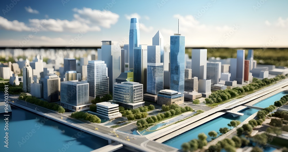 Obraz premium Three dimensional render of a model of a city