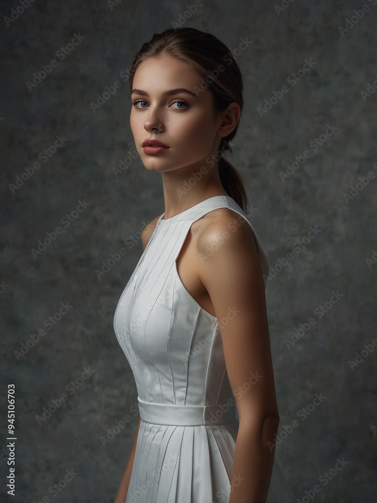 A sophisticated bride wearing an elegant lace wedding gown with a high slit, posing gracefully for a portrait.
A sophisticated bride wearing an elegant lace wedding gown with a high slit, posing gracefully for a portrait.