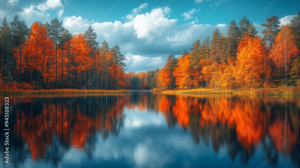 autumn trees reflected in water autumn trees reflected in water