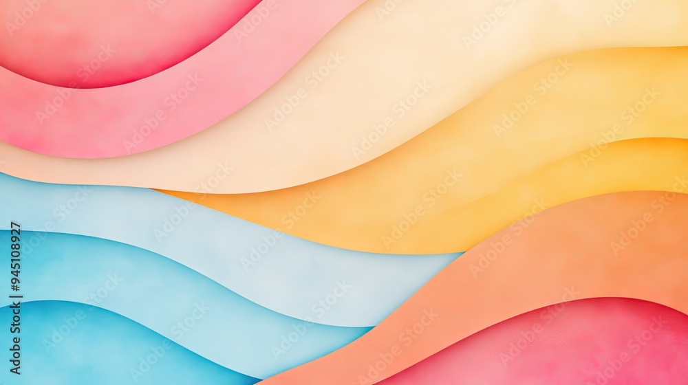 Abstract layered background with colorful wavy patterns in pastel shades, perfect for creative design projects. Abstract layered background with colorful wavy patterns in pastel shades, perfect for creative design projects.