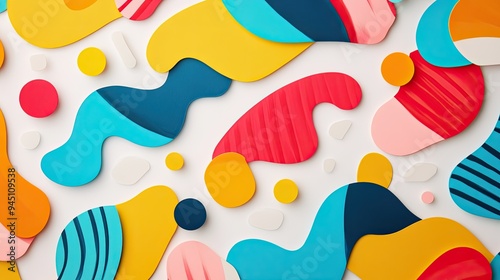 Colorful abstract shapes and patterns create a vibrant and playful background, perfect for design and creative projects.