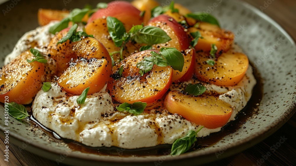 Grilled Peach and Ricotta Salad with Basil and Pepper Grilled Peach and Ricotta Salad with Basil and Pepper