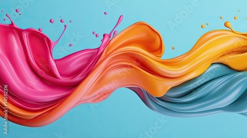 Vibrant paint splash creating colorful waves on a blue background, ideal for artistic and creative projects.