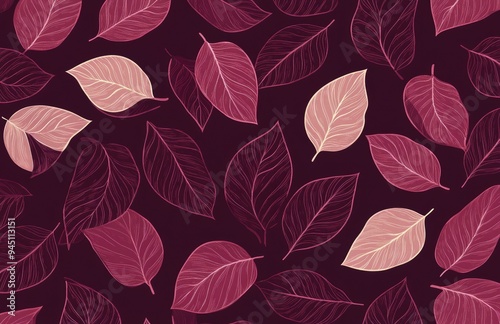 Autumn Leaves Pattern Vector Illustration on Dark Red Background with Copy Space for Text