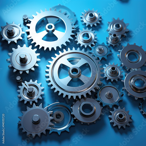 Wallpaper Mural generated illustration of Blue metal cogs and gears interlocked. Torontodigital.ca