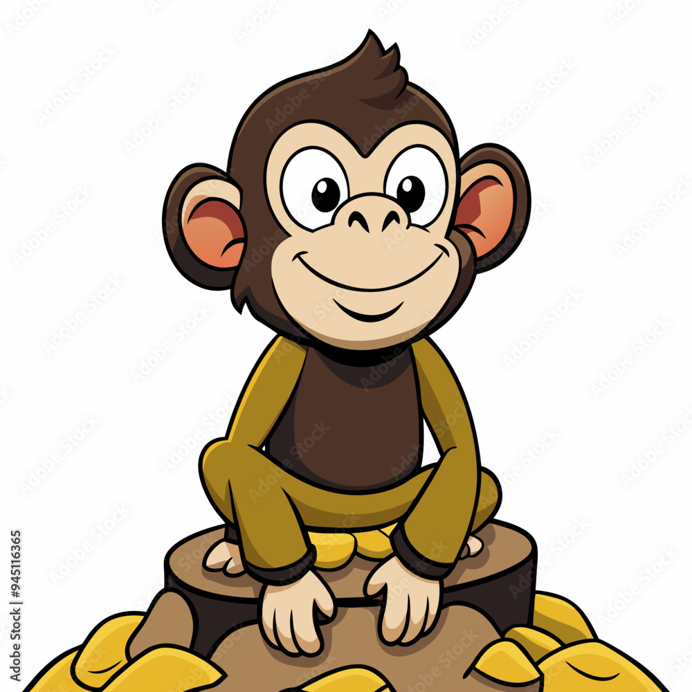Fototapeta premium Cheerful Monkey on a Rock Vector Illustration