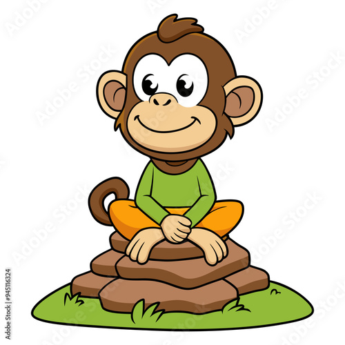 Cheerful Monkey on a Rock Vector Illustration