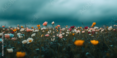 Wildflowers blooming in a vast open field photo