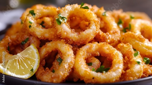 Hispanic Heritage Month Delight: Crispy Golden Calamari with a Zesty Lemon Garnish