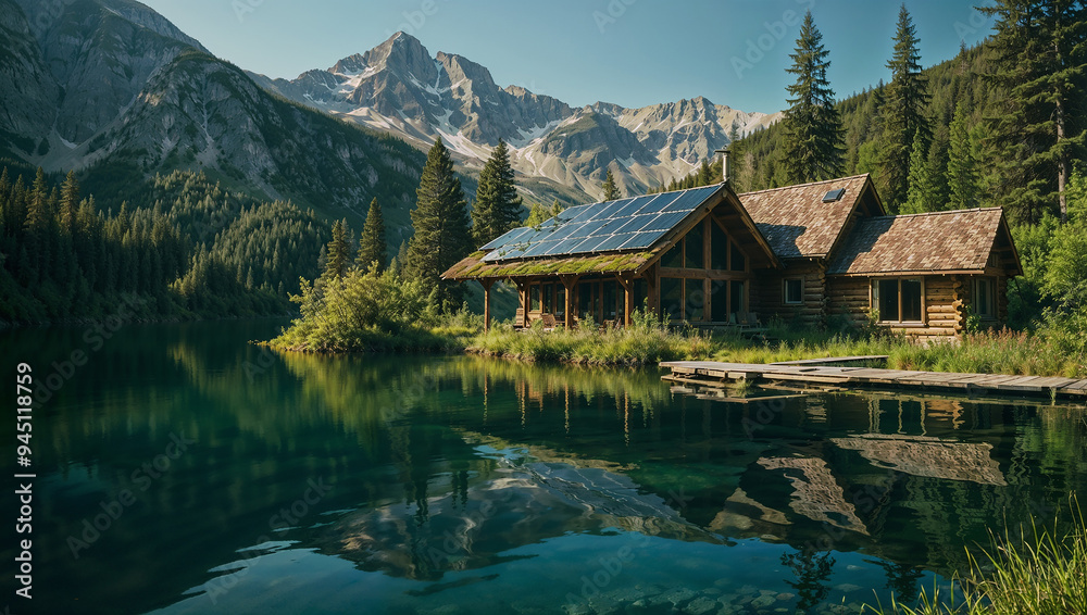 Obraz premium house on the lake in mountains