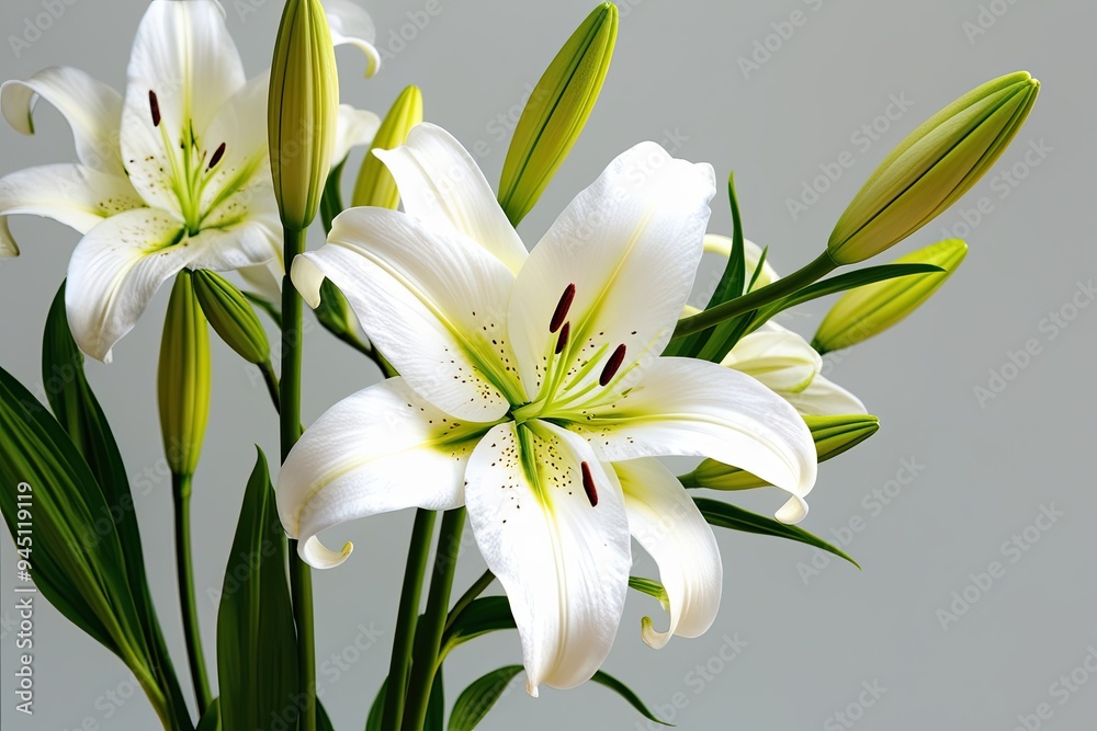Stunning White Lily Stem Isolated on Pristine Clear Background