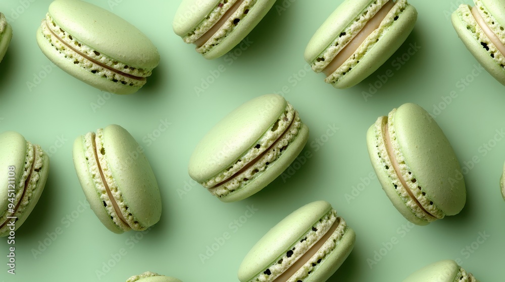 Green pistachio macaroons on green background, colorful French cookies pattern,french macaroons,Paris Pastry macaron green tea,matcha,bakery and branding concept,copy space,copy space. Green pistachio macaroons on green background, colorful French cookies pattern,french macaroons,Paris Pastry macaron green tea,matcha,bakery and branding concept,copy space,copy space.