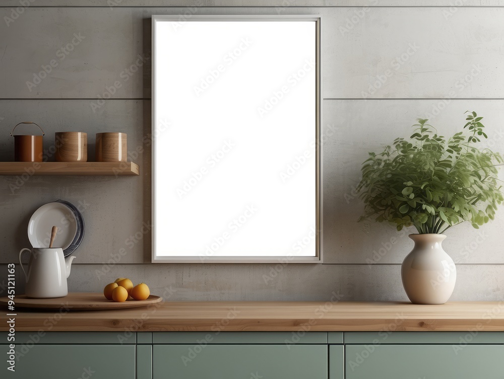 Empty Picture Frame in Modern Kitchen Interior Design Empty Picture Frame in Modern Kitchen Interior Design