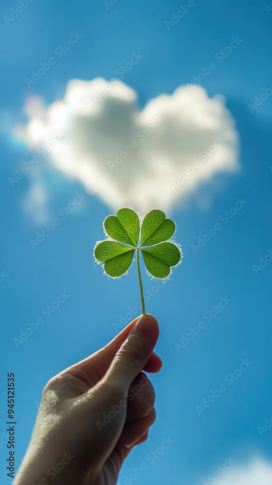 Lucky clover leaves with heart cloud and blue sky,Clover four leaf or three leaf,St Patrick day realistic green border for banner with leaf confetti,Four lucky grass leaves symbol for advertising. Lucky clover leaves with heart cloud and blue sky,Clover four leaf or three leaf,St Patrick day realistic green border for banner with leaf confetti,Four lucky grass leaves symbol for advertising.