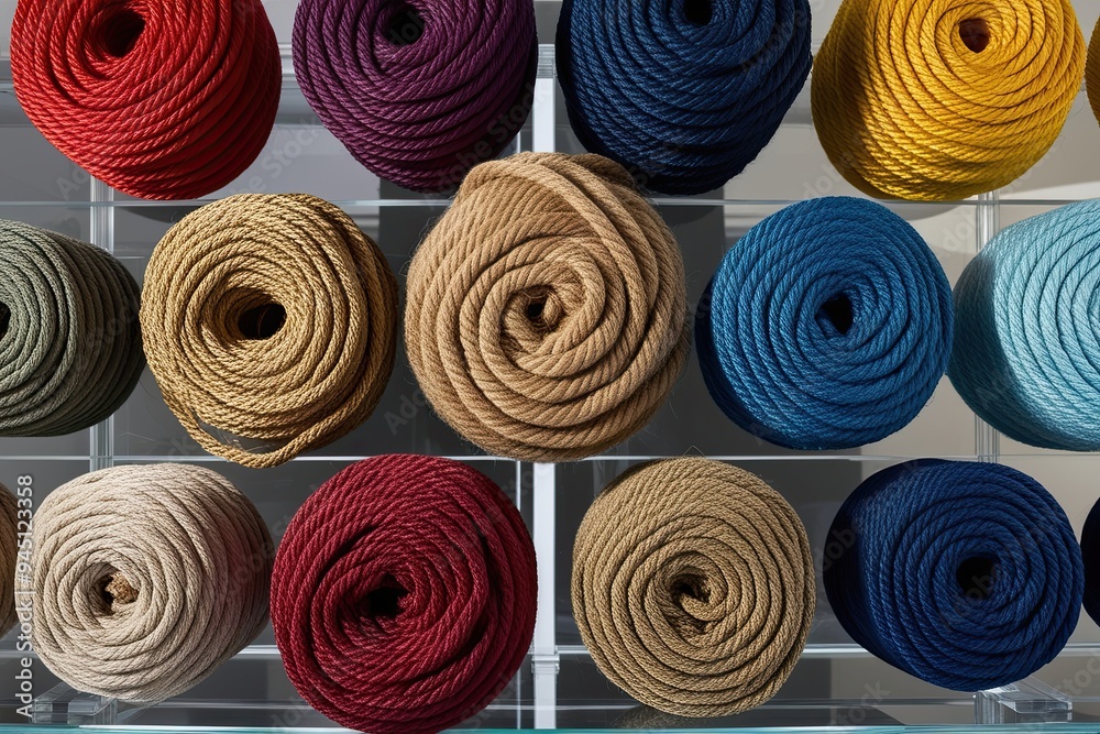 Fototapeta premium Vibrant Rope Fibers Showcased on Transparent Surface