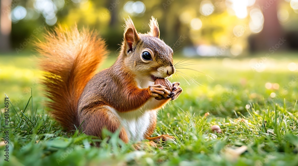 Squirrel Enjoying a Nut in a Sunny Meadow Squirrel Enjoying a Nut in a Sunny Meadow