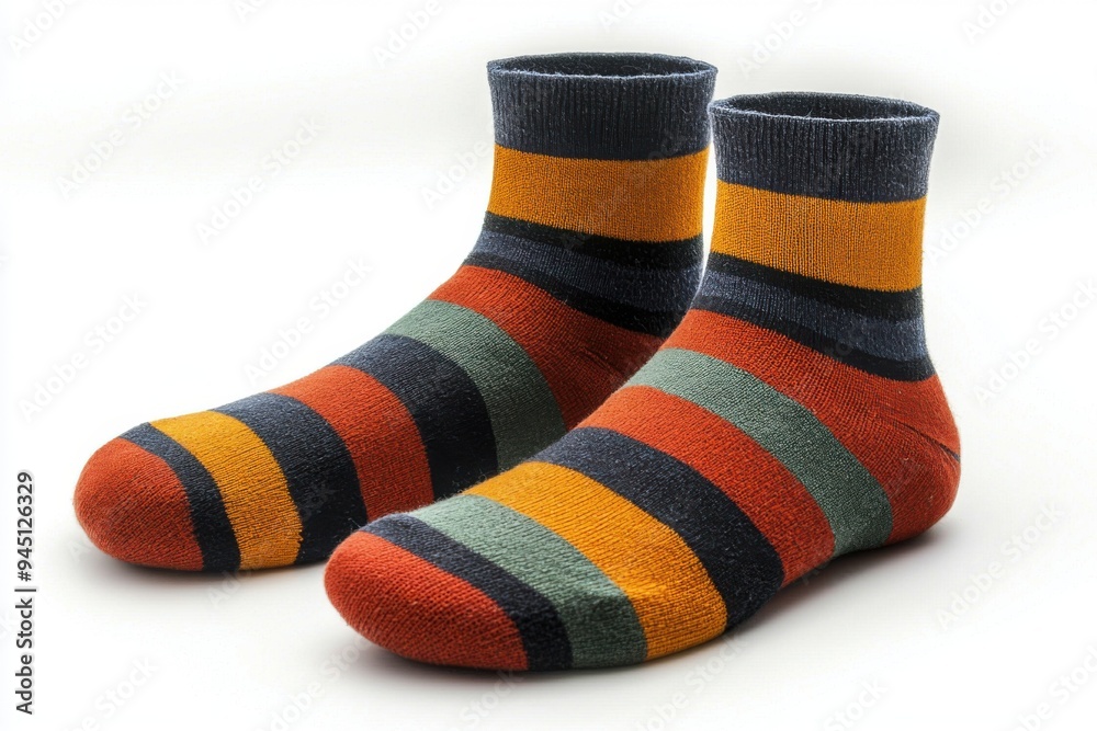 Striped Socks on White Background.