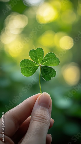 Woman holding green four leaf clover in hand in park background,Patricks day watercolor clipart,Spring flower pattern,Many shamrock plants,the Irish happy background.