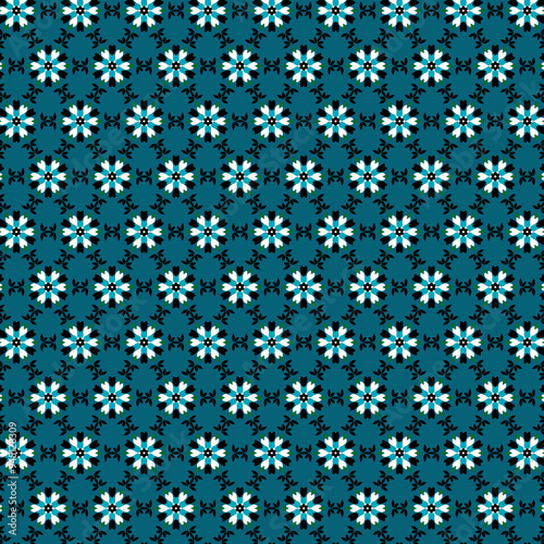 Simple geometric floral mosaic, kaleidoscope pattern Abstract geometrical navy flowers Dark blue small floral background