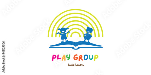 kids playground and kindergarten learning logo design 