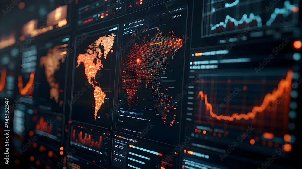 Global Data Analytics and Financial Charts on Screen Global Data Analytics and Financial Charts on Screen