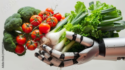 Robotic Hand Holding Fresh Vegetables