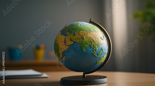 A classroom globe where the continents are formed by different school subject photo