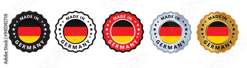 Made in germany set of sign stamp badge, with varian color red, silver, gold, black suitable for products manufactured, military, agriculture or food vector illustration eps editable text