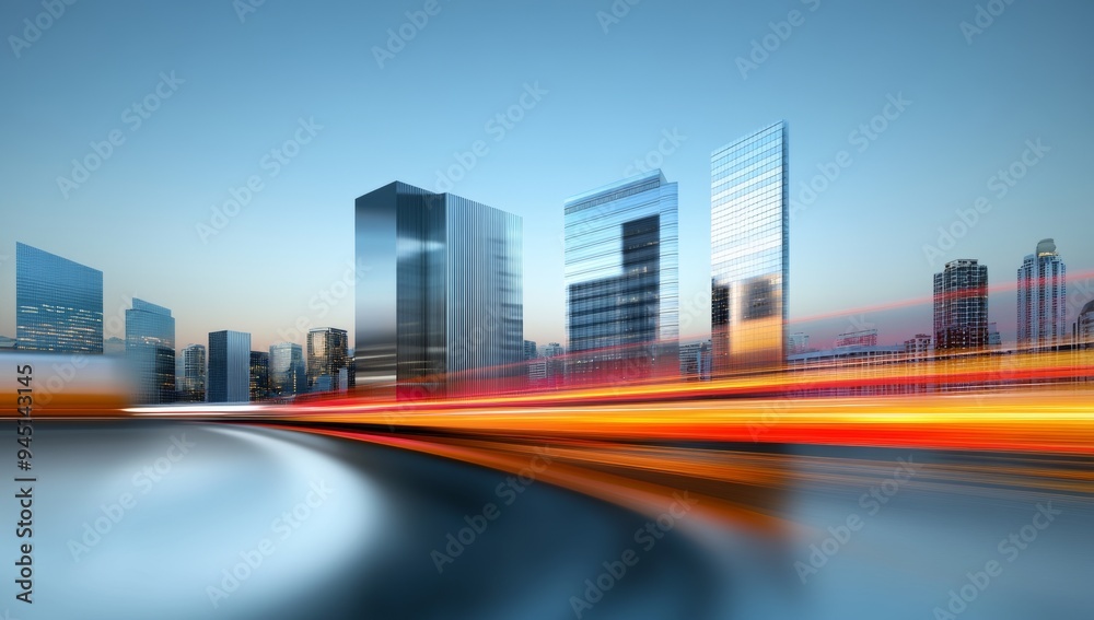 A digital rendering of an office building with glass facades A digital rendering of an office building with glass facades