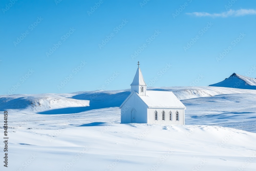The white church in the snowy landscape The white church in the snowy landscape