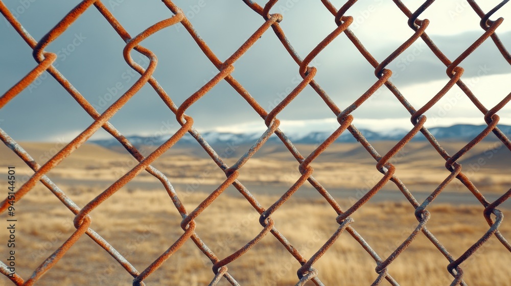 A close-up shot of a rusted chain-link fence with weeds and overgrowth surrounding it A close-up shot of a rusted chain-link fence with weeds and overgrowth surrounding it