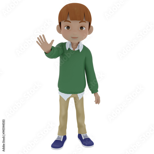 3D character child boy in various poses design illustration 3d rendering character