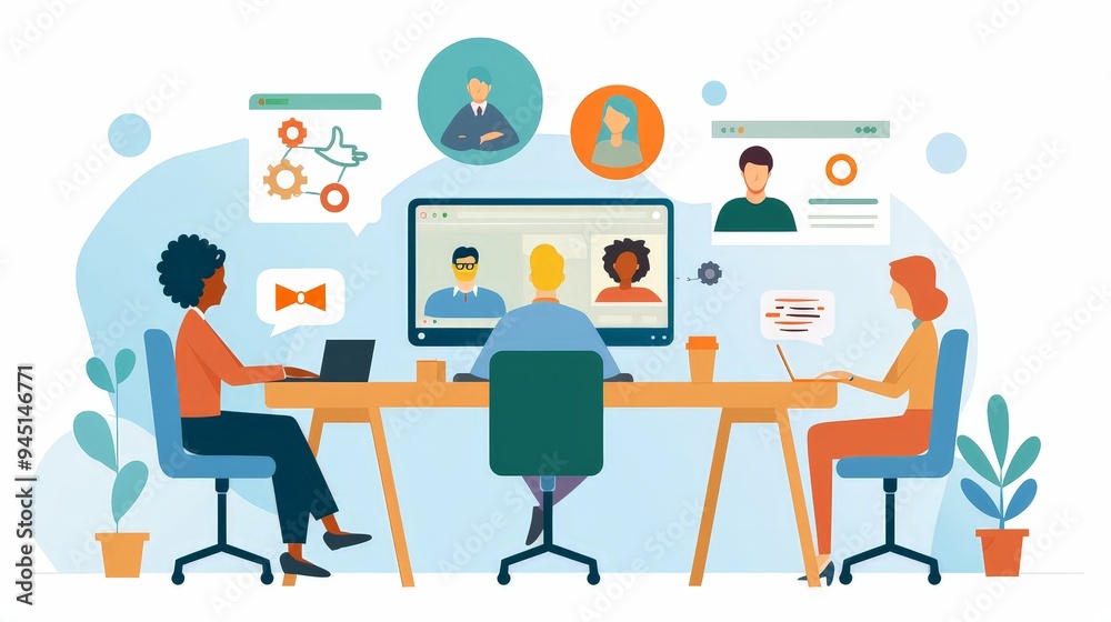 A virtual meeting taking place with participants from around the world, using advanced video conferencing tools A virtual meeting taking place with participants from around the world, using advanced video conferencing tools