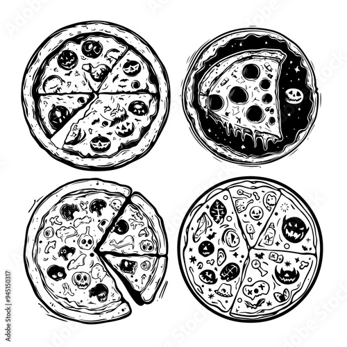 halloween party, black and white vector illustration about halloween party