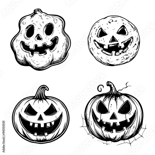 halloween party, black and white vector illustration about halloween party
