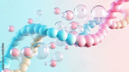 Explore the world of antiaging in a vibrant illustration showcasing DNA in bubbles, emphasizing rejuvenation and biocell advances. photo