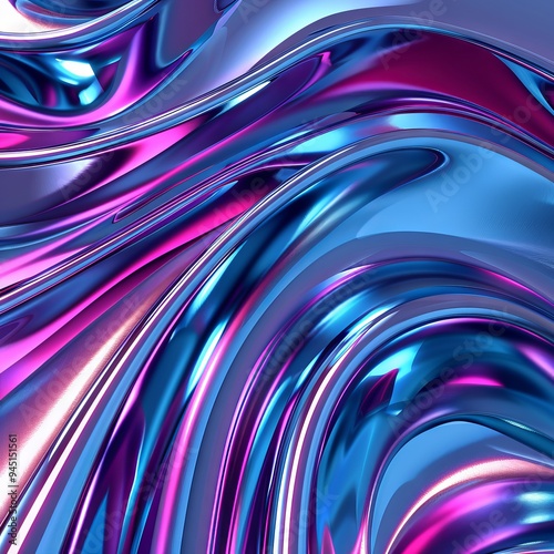 Vibrant Abstract Metallic Waves with Iridescent Colors photo