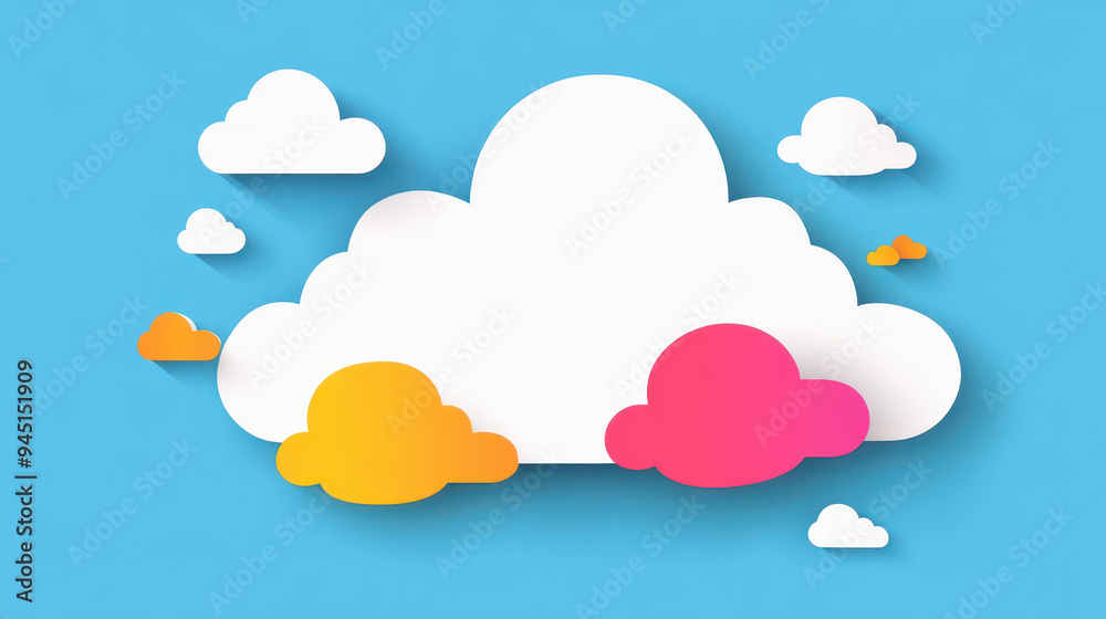 Bright and quirky paper cut cloud design that blends pop art with organic shapes for a contemporary, vibrant look. Bright and quirky paper cut cloud design that blends pop art with organic shapes for a contemporary, vibrant look.