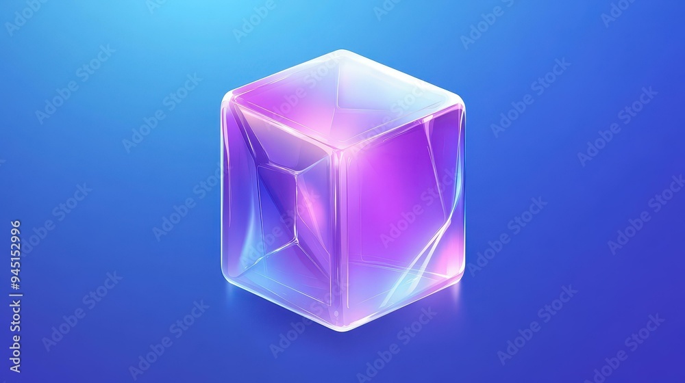 A stunning 3D holographic cube with a vibrant purple crystal texture, set against a calming blue backdrop. A stunning 3D holographic cube with a vibrant purple crystal texture, set against a calming blue backdrop.