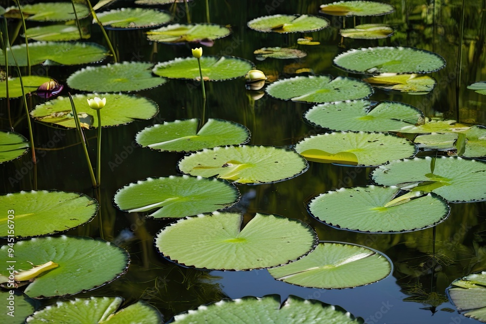 Lily Pads on Calm Water Textured Nature and Tranquil Aquatic Landscape Lily Pads on Calm Water Textured Nature and Tranquil Aquatic Landscape