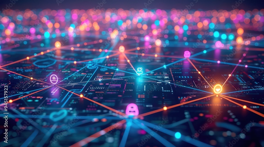 Abstract digital network with glowing lines and nodes Abstract digital network with glowing lines and nodes