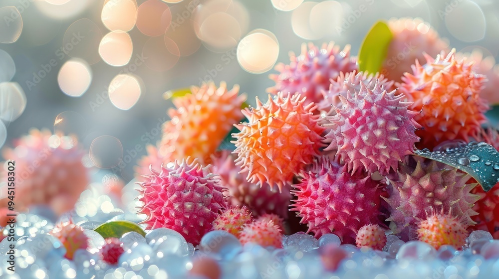 Close-up of Colorful Spiky Flowers with Water Droplets. Close-up of Colorful Spiky Flowers with Water Droplets.
