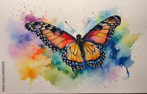 Butterfly, oil stick effect, flat illustration