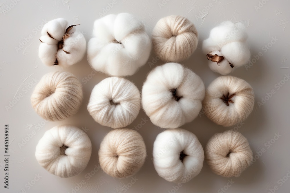 Soft Cotton Fiber Collection on Light Background for Textiles and Crafts Soft Cotton Fiber Collection on Light Background for Textiles and Crafts