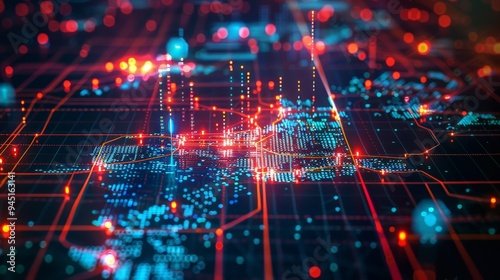 An interactive data map displaying geographic information. The scene features heat maps, location markers