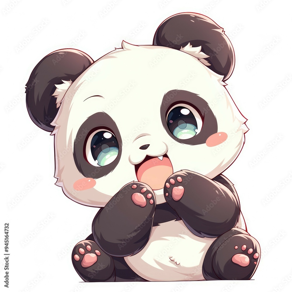 Fototapeta premium Adorable Cartoon Panda with Big Eyes and Open Mouth