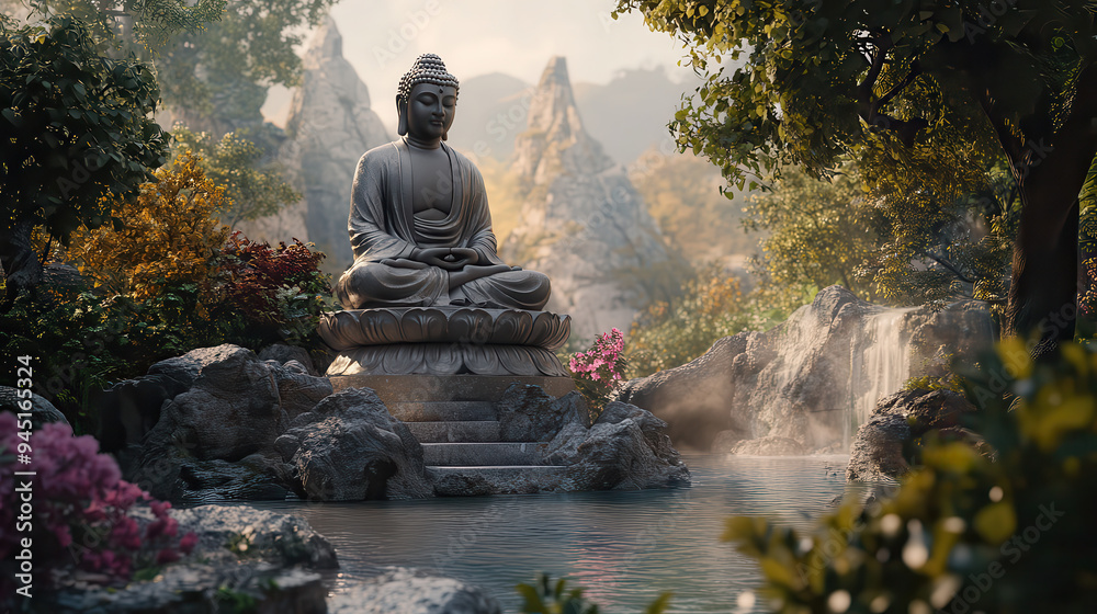 budha statue tranquil peaceful meditation beautiful scenery background budha statue tranquil peaceful meditation beautiful scenery background