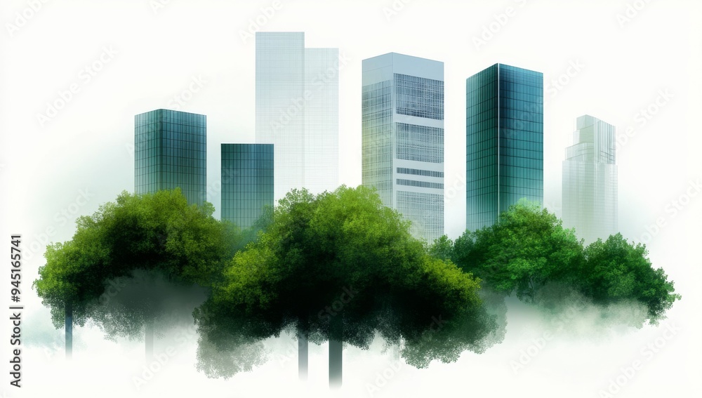 Obraz premium A green and white sketch of sustainable urban development