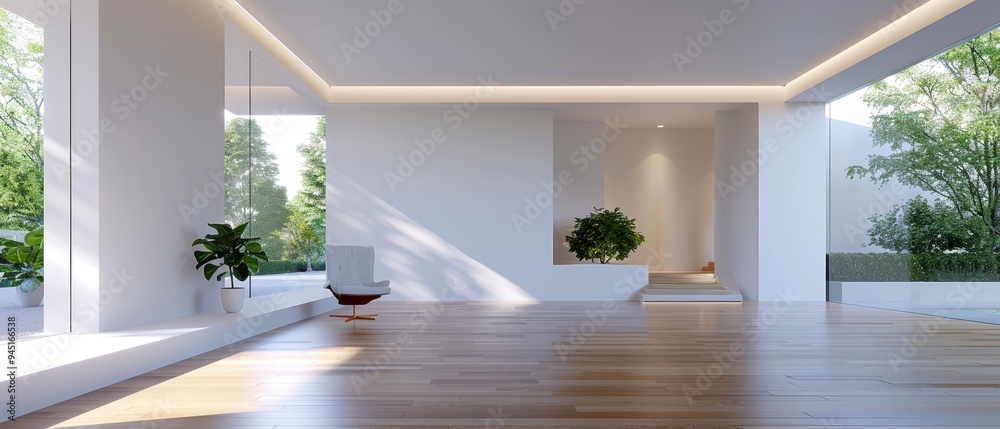 Tranquil Minimalist Workspace with Single Chair and Large Window for Creative Inspiration Tranquil Minimalist Workspace with Single Chair and Large Window for Creative Inspiration
