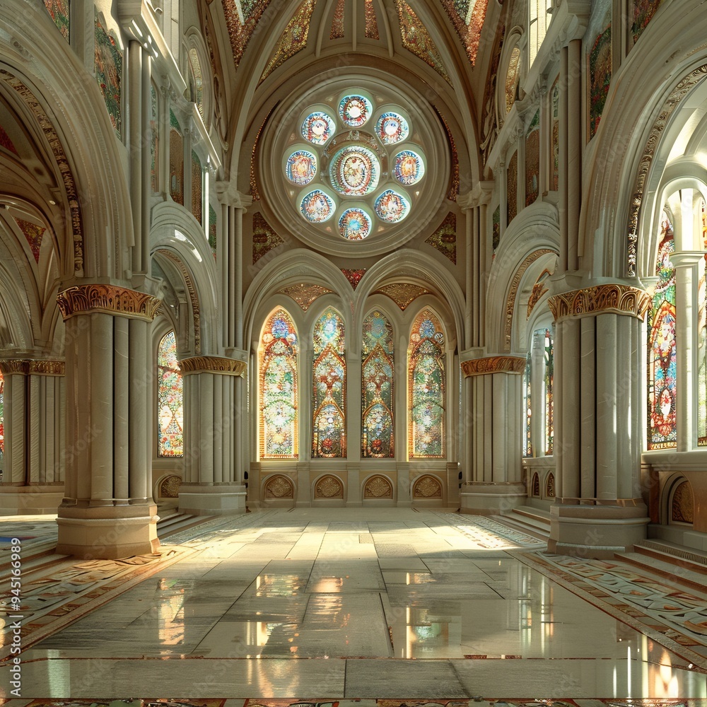 Obraz premium Grand Hall with Stained Glass Windows